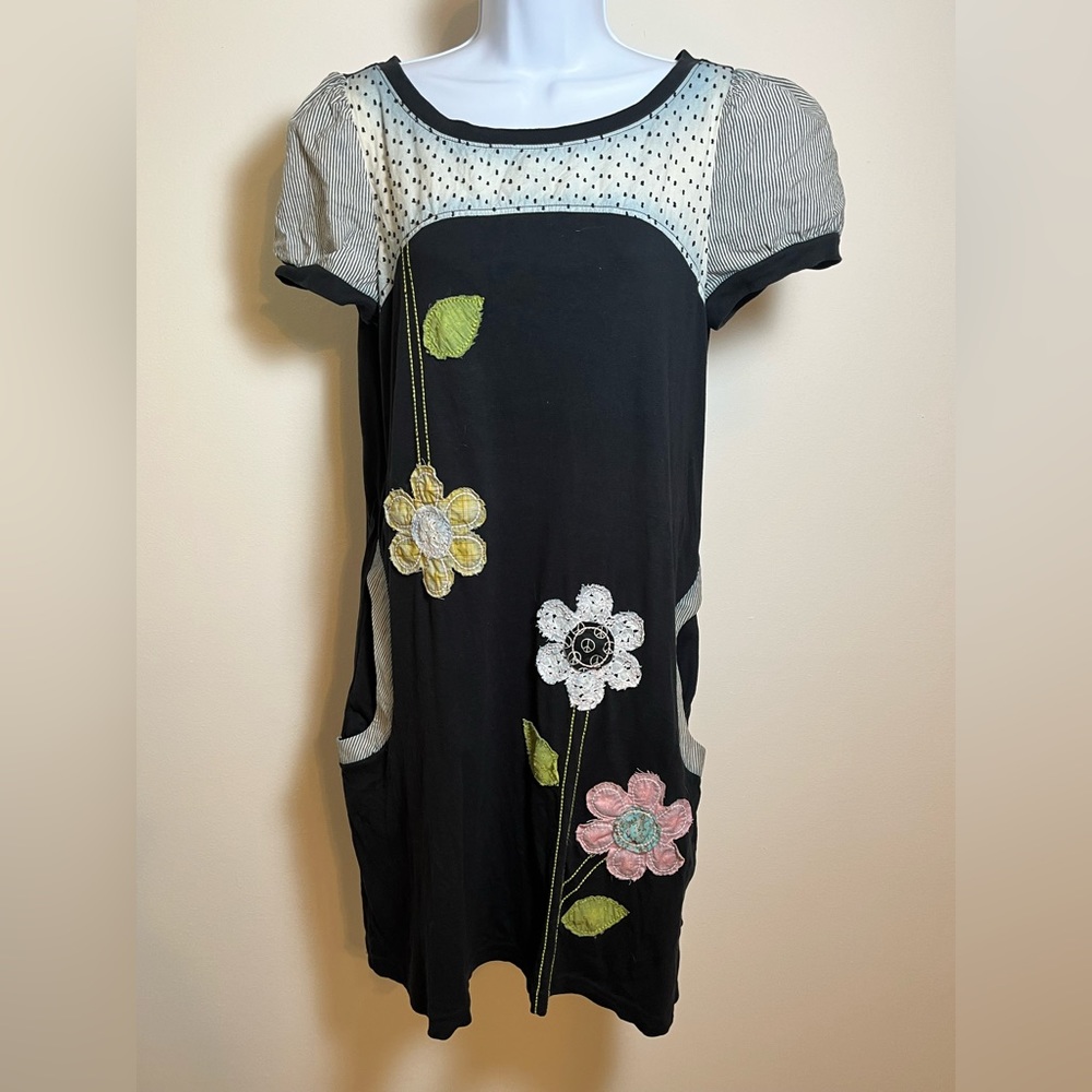 Uncle Frank Patches Flower Dress Cap Sleeves with Pockets!!!